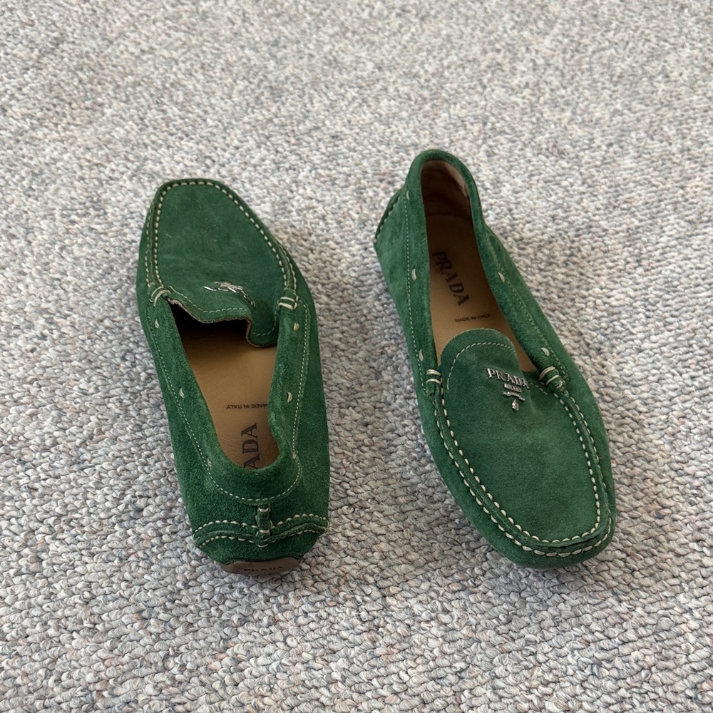 Prada Men's Green Suede Slip-On Loafers